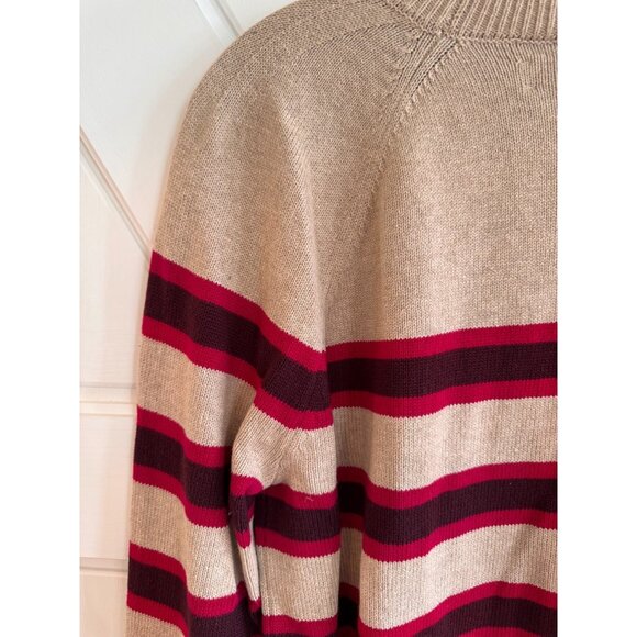 NWT Loft Tan Red Maroon Striped Ribtrim Mock Neck Sweater Womens Size Large - Picture 6 of 11